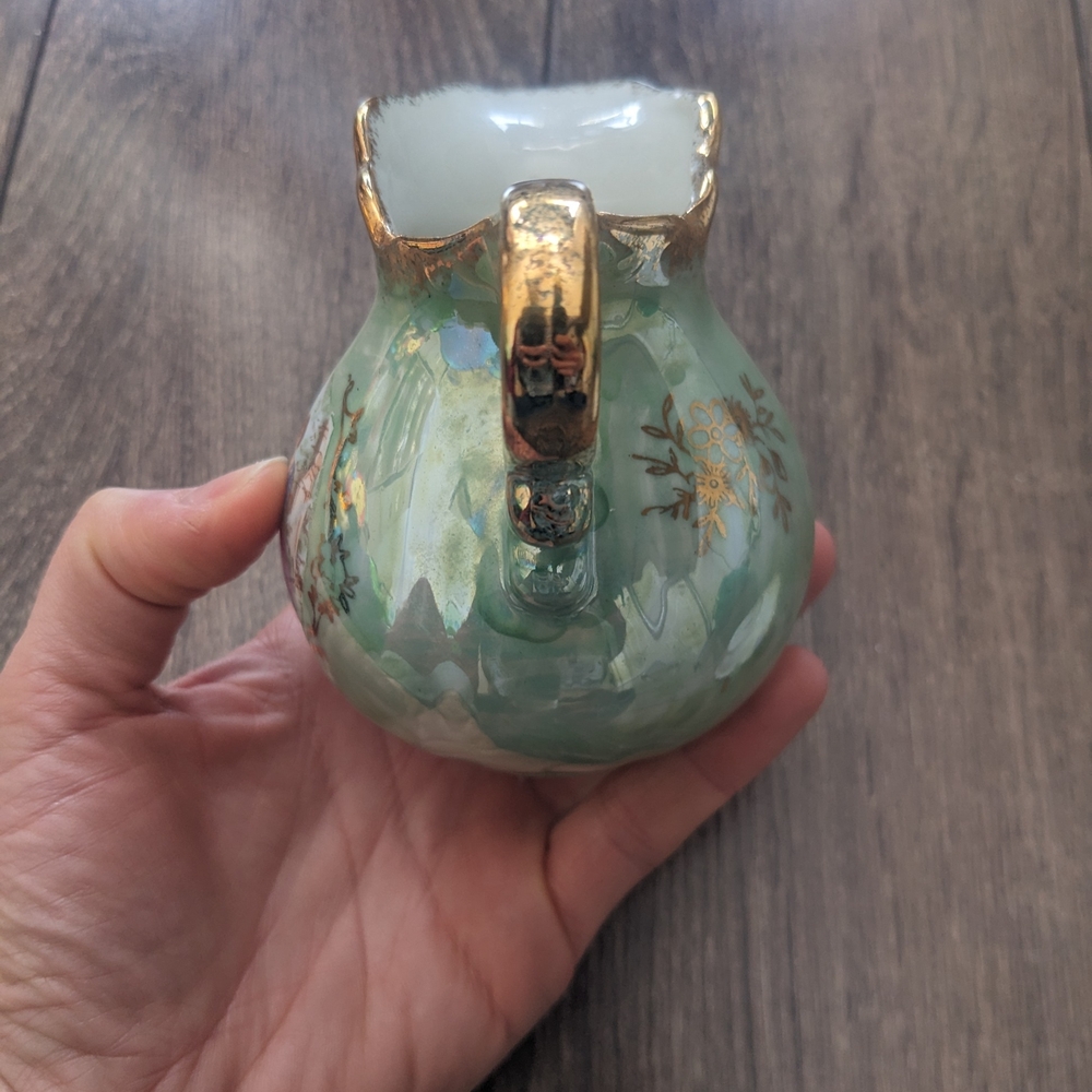 Vintage Green Porcelain Decorative Pitcher with Romantic Scene - Picture 7 of 9